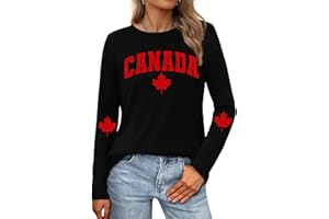 Cutesong Womens Canada Long Sleeve Canada Day Flag T-Shirt Canadian Maple Leaf Shirts