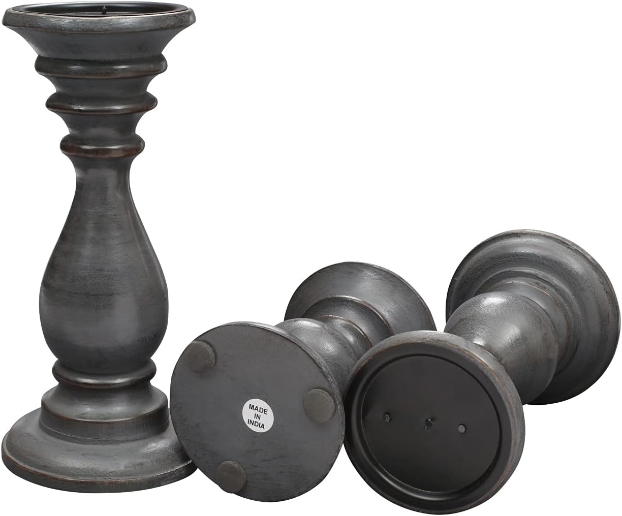 Candle Holder Stand Wooden, Candalbras, Candle Holders, Unity Candle Holders, Rounded Turned Colums, Country Style Idle Gift for Wedding, Party, Home, Spa - 10,8,6 Inch Set of 3 Grey Wash: Kitchen & Dining