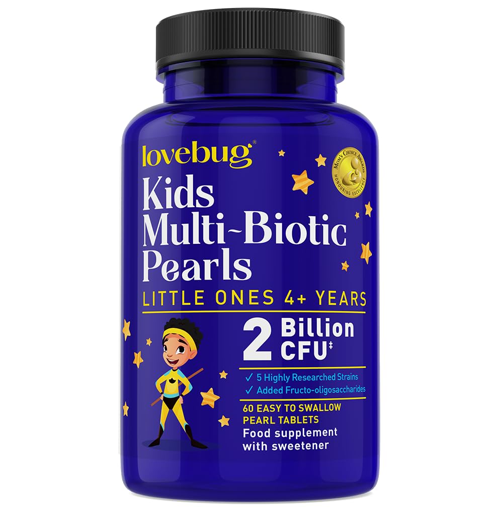 Lovebug Multi-Biotics for Kids | Multi-Strain 3 Billion CFU | Easy-to-Swallow Pearls for Ages 6+ | 60 Pearls | 2 Month Supply