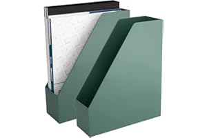 Alfion Magazine File Holder 2-Pack | Sturdy Plastic Vertical Organizer Box with Rubber Feet | Sage Green Desk Accessories for