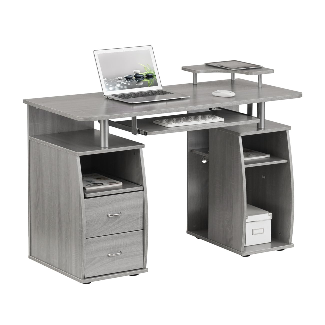 Photo 1 of Techni Mobili 47" Computer Desk with Drawers and Storage, Office Desk with Printer Shelf, Pull Out Shelf and Keyboard Tray, Computer Workstation, Grey