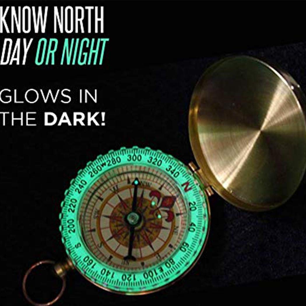 piokikio Classic Pocket Style Copper Clamshell Compass Waterproof Luminous Compass Camping Gear Survival Gear