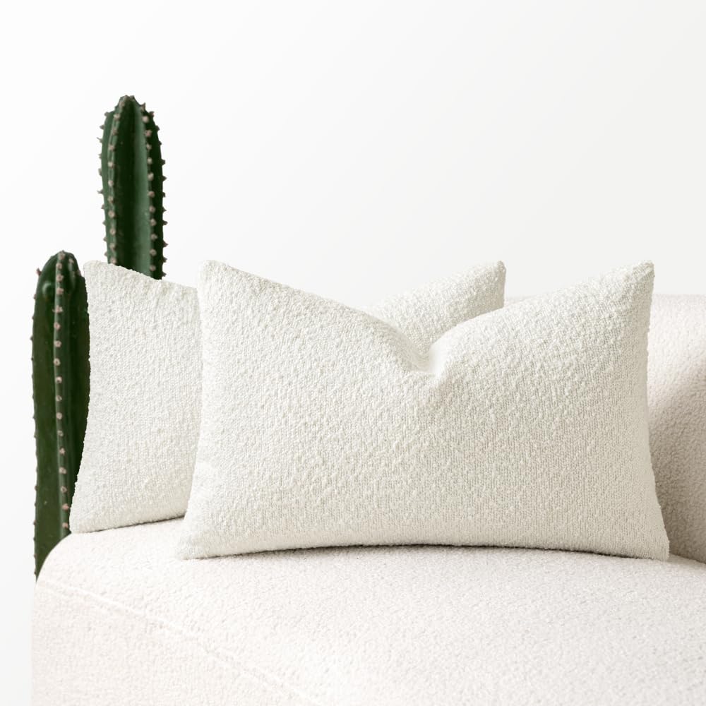 Photo 1 of *ONLY 1* MIULEE 12x20 Inch Decorative Pillow Covers for Couch Bed Set of 2 Textured Boucle Neutral Throw Pillows White Accent Solid Lumbar Cushion Pillowcase Cozy Soft Chair Sofa Livingroom Home Decor