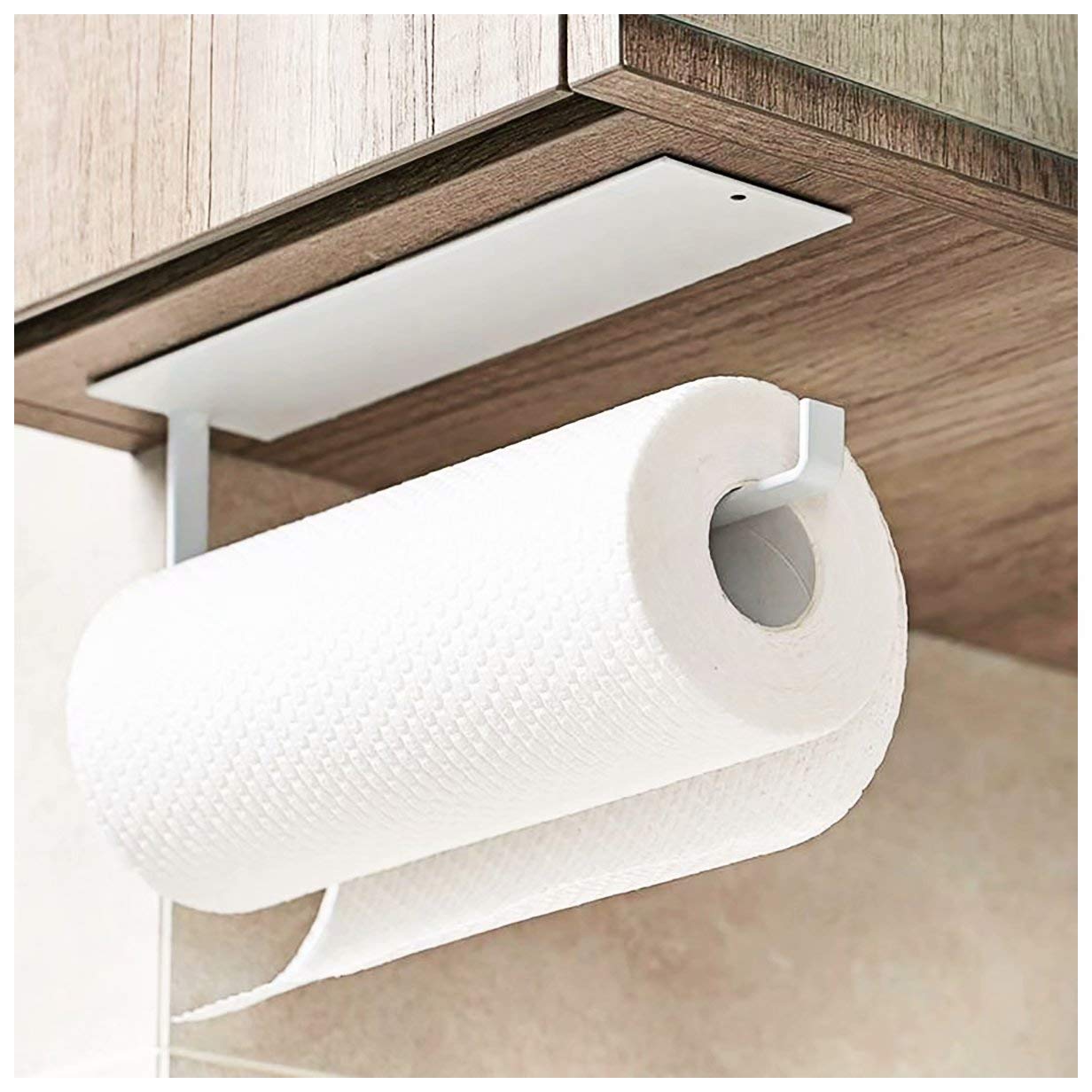 KAXIMON Kitchen Paper Towel Holder Under Cabinet - Toilet Roll Holder Wall Mounted Self Adhesive - Hanger Towel Rack for Bathroom, Refrigerator, Sink