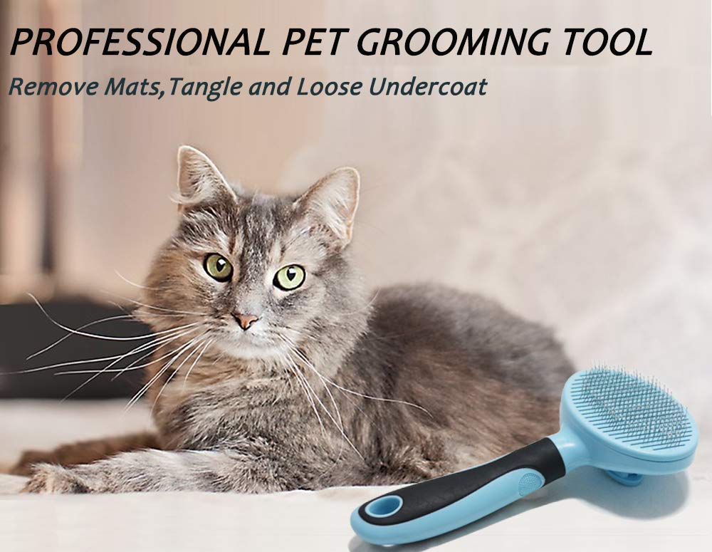 Cat Brush, Soft Dog Grooming Tool Brush for Dogs and Cats, Removes Loose Undercoat, Mats Tangled Hair Slicker Brush for Pet Massage-Self Cleaning: Beauty