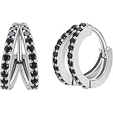SWEETV 925 Sterling Silver Post Cubic Zirconia Hoop Earrings for Women, Womens Small Hoop Earrings Tiny Cartilage Huggie, 8mm for Adult