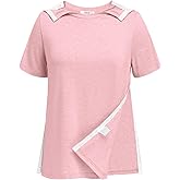 Deyeek Post Shoulder Surgery Shirts for Women Tear Away Side Snap Chemo Port Shirts Short Sleeve Adaptive Clothing