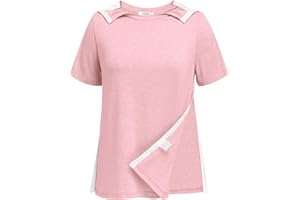 Deyeek Post Shoulder Surgery Shirts for Women Tear Away Side Snap Chemo Port Shirts Short Sleeve Adaptive Clothing