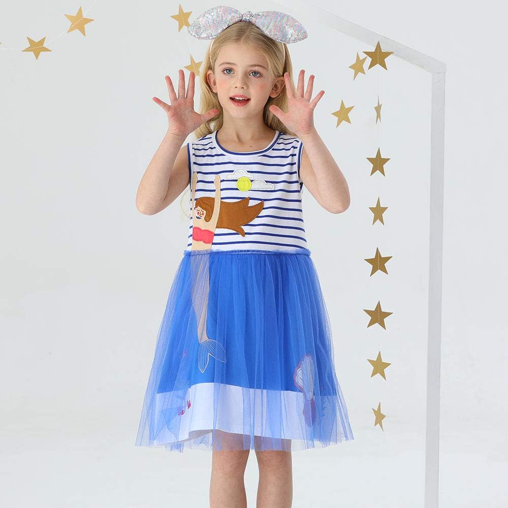Girls Clothes Cotton Short Sleeve Casual Summer Striped Dresses for Girls Kids 2-8 Years: Clothing