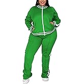 UOUA Women's Plus Size Jogging Suit 2 Piece Sweatsuit Long Sleeves Jacket & Pants Two Piece Track Set Outfit