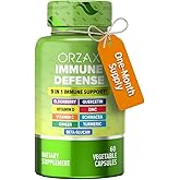 ORZAX 9 in 1 Immune Defense Booster Herbal Supplement, Specialized High Strength Formula - Vitamin C & D, Zinc, Quercetin, Turmeric & Ginger, Echinacea - Non-GMO - 60 Veggie Capsules - 30 Day Supply