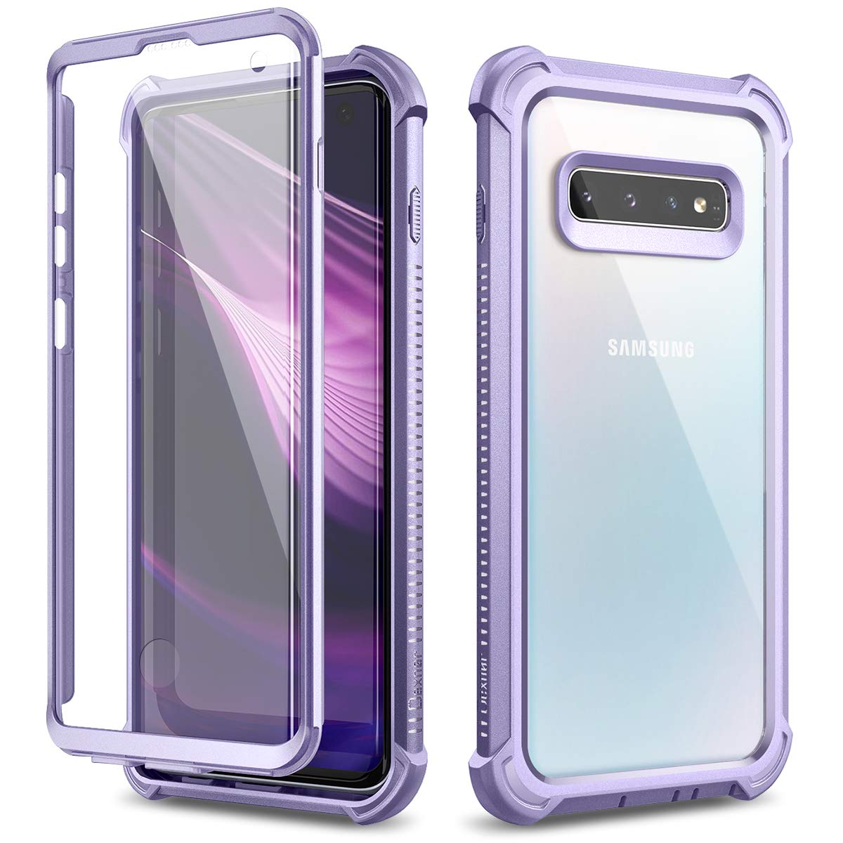 Dexnor Case for Samsung Galaxy S10 360 Full Body 3 Layers Protection Cover Shockproof Bumper Crystal Clear Slim Anti-Scratch Back Panel with Built-in Screen Protector (Purple)