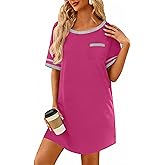 Ekouaer Cotton Nightgowns for Women Soft Sleepwear Comfy Short Sleeve Sleep Shirts Crew Neck Night Shirts with Pocket S-3XL