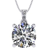 4 Prong Round Solitaire Simulated Diamond Necklace in Solid Sterling Silver with Pure Brilliance Zirconia