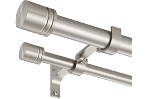 VIMAYTA Double Curtain Rods 72-144 Inches for Windows, 1 Inch Diameter Adjustable Heavy Duty Drapery Rod with Aluminum Alloy Brackets and Finials, Modern Stylish Dual Curtains Rod, Brushed Nickel