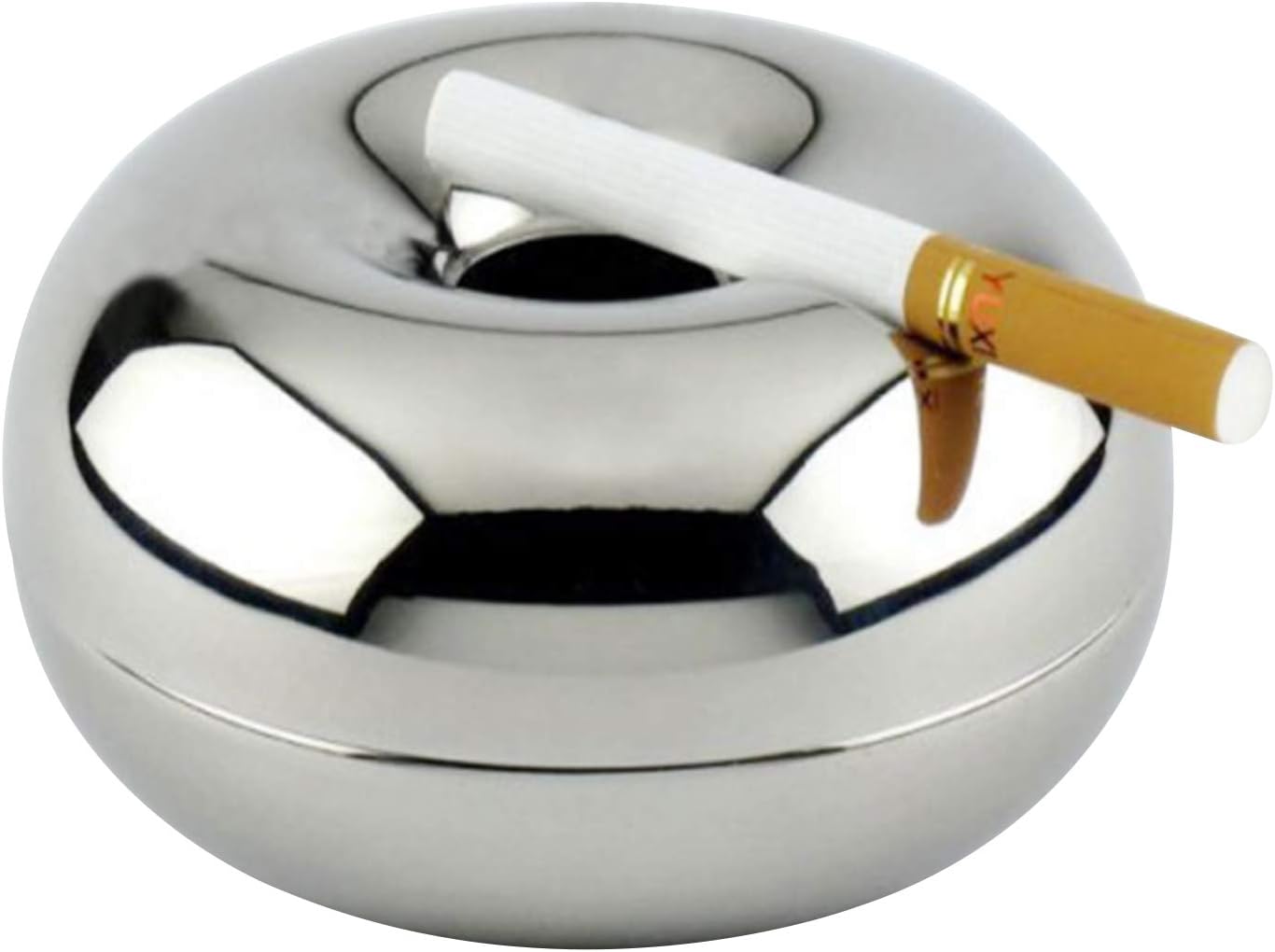 OUOU Ashtray,Windproof Ashtray Stainless Steel Modern Tabletop Ashtray, Metal Portable Cigarette Ashtray for Indoor or Outdoor (Silver)