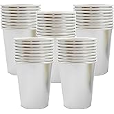 50 Pieces Disposable 9 oz Drinking Cups Metallic Paper Cups Party Drinks Cup for Hot Cold Drink, Tea, Coffee, Cocktail, Silver
