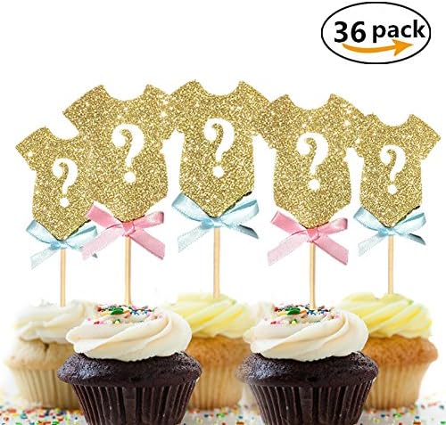 Jelacy Glitter Gender Reveal Cupcake Toppers, Gender Reveal Party Baby Shower Party Cake Decoration Supplies (36 pack)