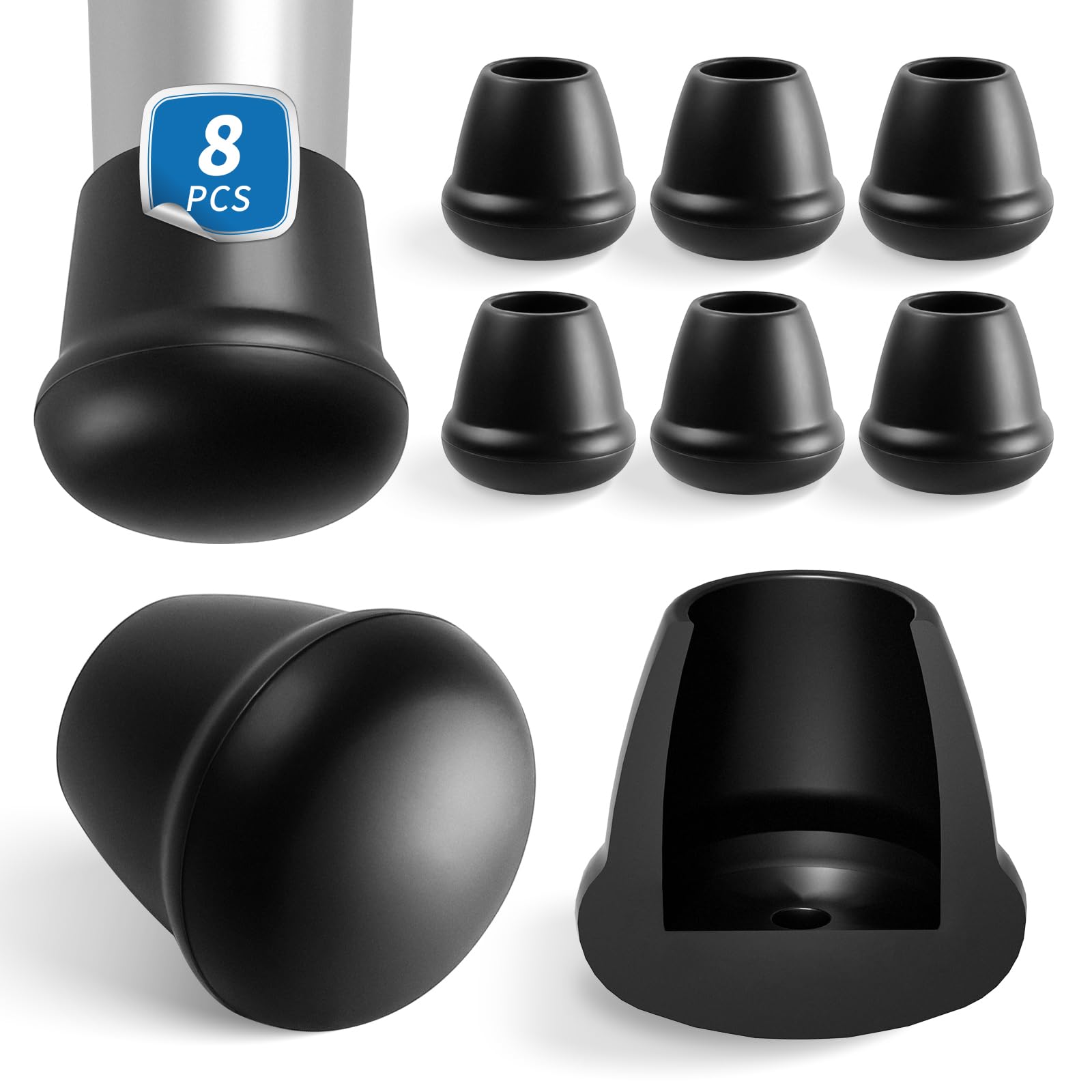8-Piece Silicone Chair Leg Caps, Furniture Floor Protectors for Hardwood Floors, Noise-Reducing Rubber Covers (Fits 16-19mm Legs) - Scratch Prevention & Floor Protection