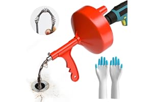 KINGLEV Drain Snake, 25ft Plumbing Snake with Drill Adapter, Flexible Sink Drain Auger and Drain unblocking Snake, Manual Or Powered with Work Gloves and Storage Bag