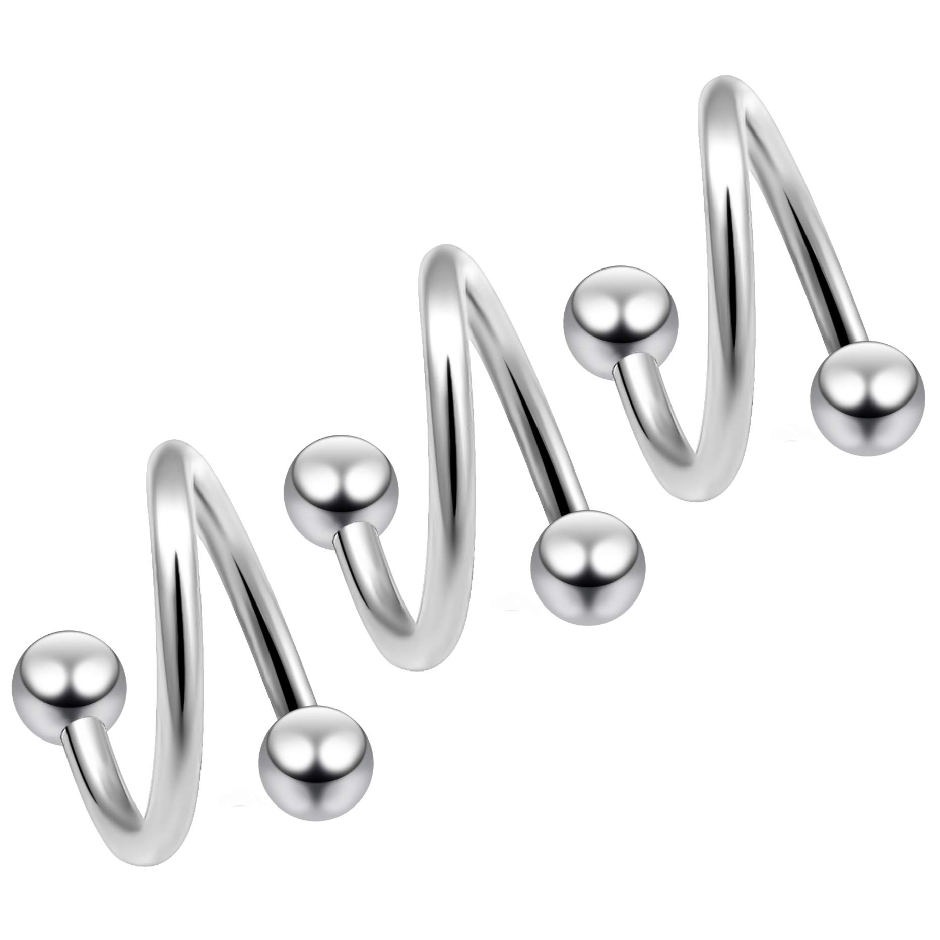 3pc Twisted Barbell 16g 1.2mm Surgical Stainless Steel Spiral Twist Earrings Nose Bar Helix Tragus Ring 10mm