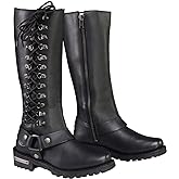Milwaukee Leather MBL9365 Women's Classic Black Leather 14-Inch Harness Square Toe Tall Motorcycle Boots