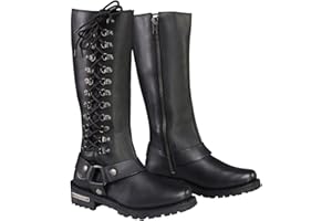 Milwaukee Leather MBL9365 Women's Classic Black Leather 14-Inch Harness Square Toe Tall Motorcycle Boots