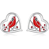 925 Sterling Silver Cardinal Earrings Necklace Ring Red Bird Jewelry I am Always With You Memorial Gifts for Women