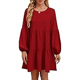 QACOHU Falll Dresses for Women 2026 Crew Neck Long Lantern Sleeve Casual Loose Flowy Swing Shift Dress