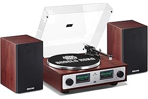 ANGELS HORN High Fidelity Bluetooth Turntable, Vinyl Record Player with Bookshelf Speakers, Built-in Phono Preamp, Belt Drive 2-Speed, Pitch Control, Adjustable Counterweight, AT-3600L