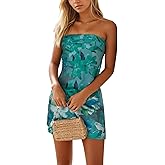 Women's Sexy Tube Dress Summer Y2K Floral Print Strapless Bodycon Mini Dress Date Night Party Club Bandeau Short Dresses