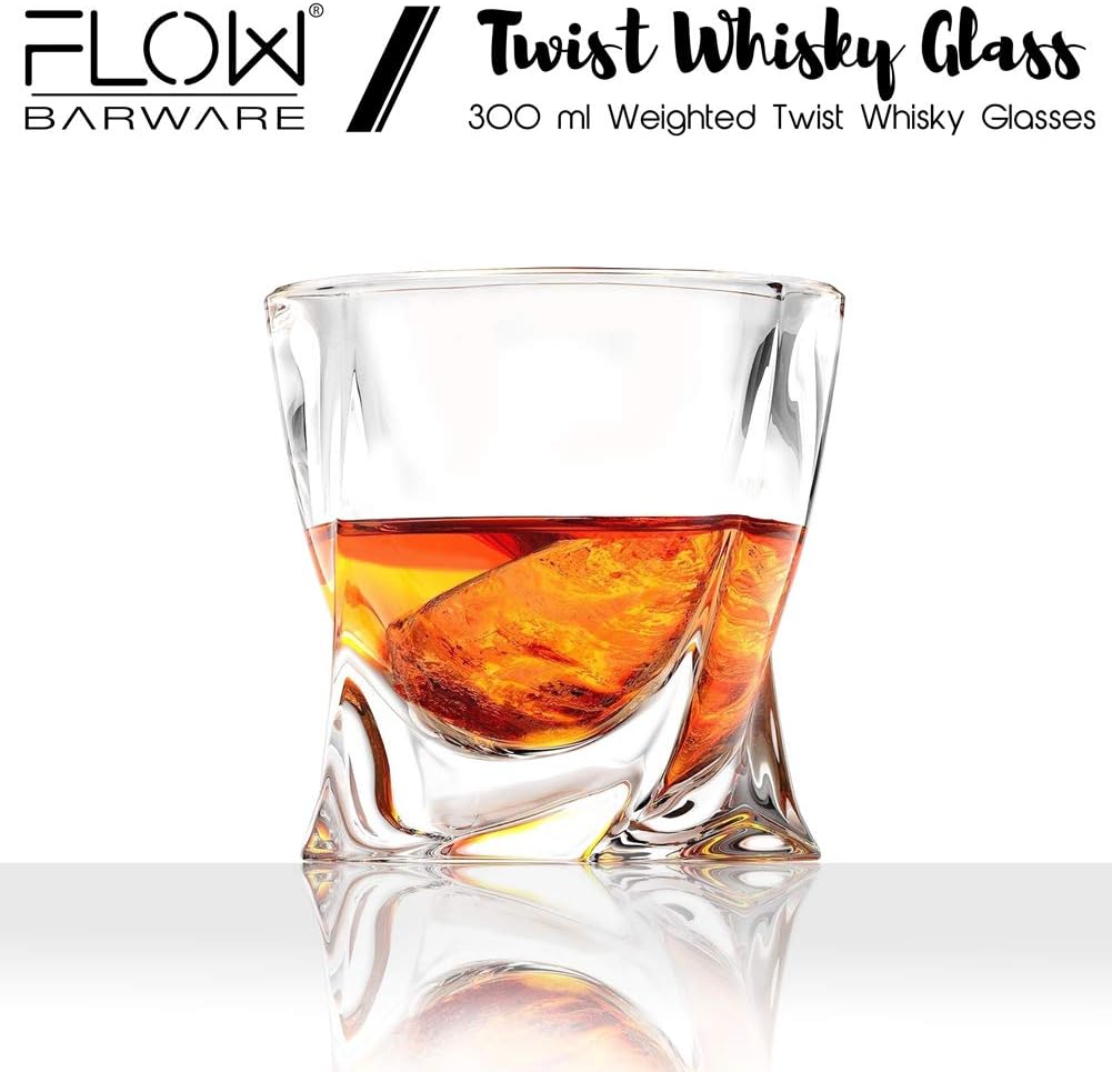 FLOW Barware Twist Whiskey Glasses Set of 2, Transparent, 2 Count (Pack of 1) - Image 3