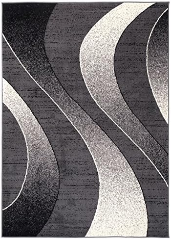 Carpeto Area Rug Large Modern Waves Dark Grey Carpet 5'2'' x 7'5'' ft - 160 x 230 cm Monaco Collection
