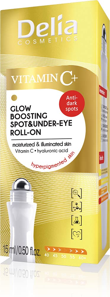 Delia Cosmetics - Roll On - Under Eye Roll On with Vitamin C - Radiant, Moisturized, Younger Appearance - All Skin Types - Hyaluronic Acid & Vitamin C - Brightens Pigmentation Spots - Anti Aging, 15ml