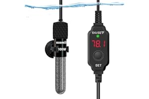 auomii Small Submersible Aquarium Heater,Adjustable Mini Fish Tank Heater 25/50/100/150/200/300 Watts with External Temperature Controller, LED Display, Smart Memory, Used for 1-60 Gallons (100W)