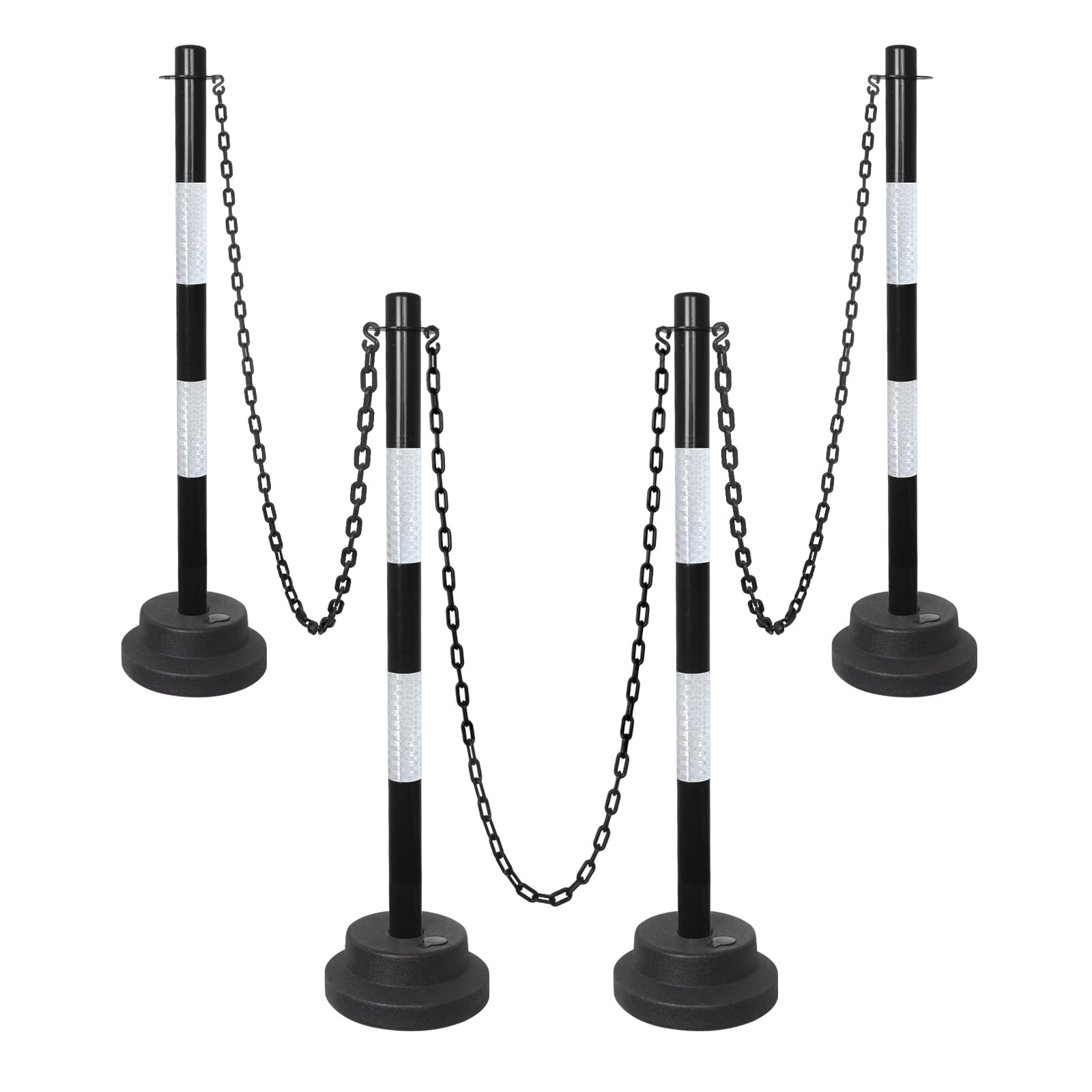 Photo 1 of SHAREWIN 4 Pack Traffic Safety Cones with Heavy Base, Reflective Stripes & 5FT Link Chain – 35" Delineator Stanchions Posts for Parking Spaces, Driver Training, Event Barriers, Roadway, Construction