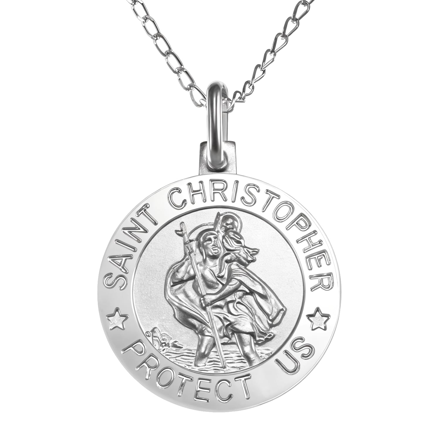 Alexander Castle Sterling Silver St Christopher Pendant Necklace - 18mm - 18" Sterling Silver Chain & Jewellery Gift Box - 'SAINT CHRISTOPHER PROTECT US' Engraving