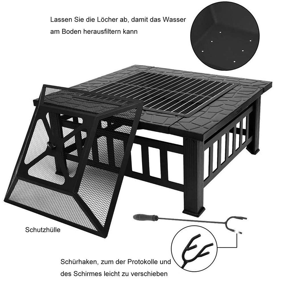 Feuerstelle mit Grillrost, Feuerschale mit Funkenschutz Fire Pit für
