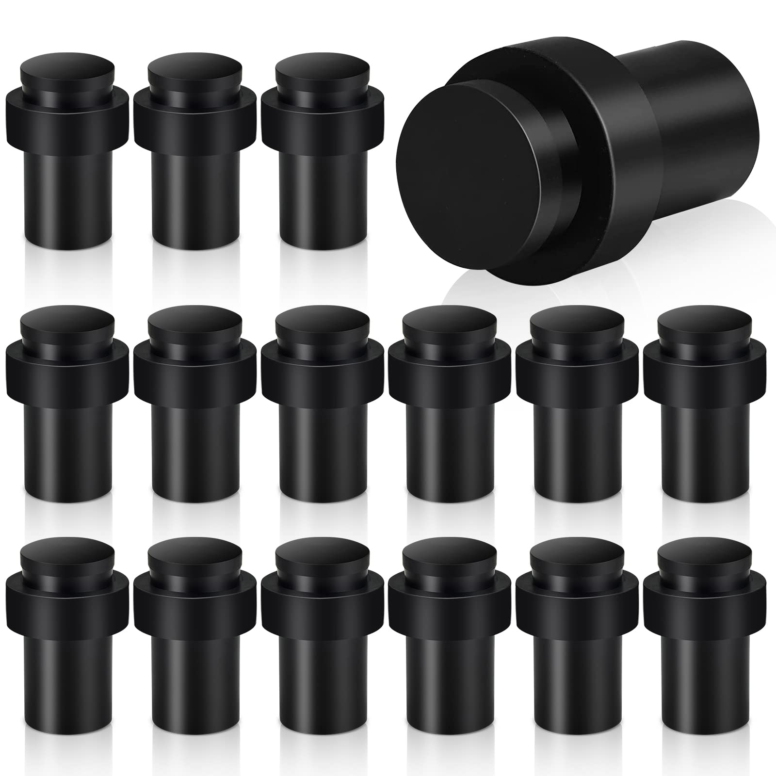 Photo 1 of (PARTIAL SET) (BAGGED) KOLAKO Door Stoppers, 16 Pack Cylindrical Floor Mount Door Stop Black Heavy Duty Door Stops Stainless Steel Metal Safety Floor Doorstops for Wall