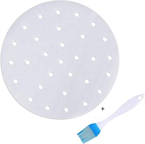 200Pcs Air Fryer Liners, 6.5 Inch Round Parchment Paper Bamboo Steamer liners for Air Frye, Steaming Basket, Pans, Perforated Anti-stick Waterproof, Easy Cleanup