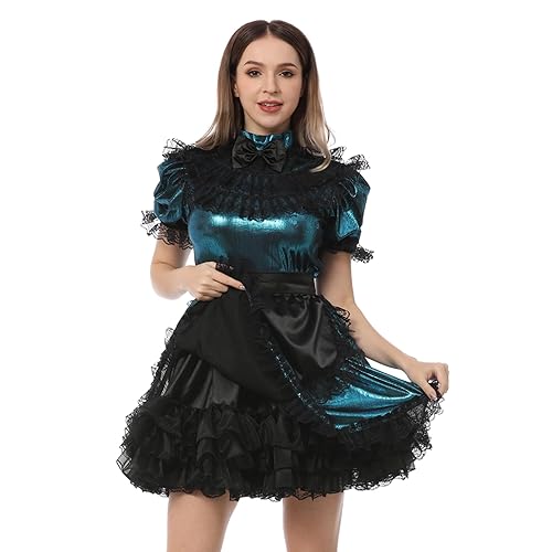 JOLINE Shiny Metallic Satin Bow Maidservant Sissy French Maid Dress Costume Crossdress Nightwear (X-Large) Green in Saudi Arabia | Whizz Costumes JOLINE Shiny Metallic Satin Bow Maidservant Sissy French Maid Dress Costume Crossdress Nightwear (X-Large) Green in Saudi Arabia | Whizz Costumes
