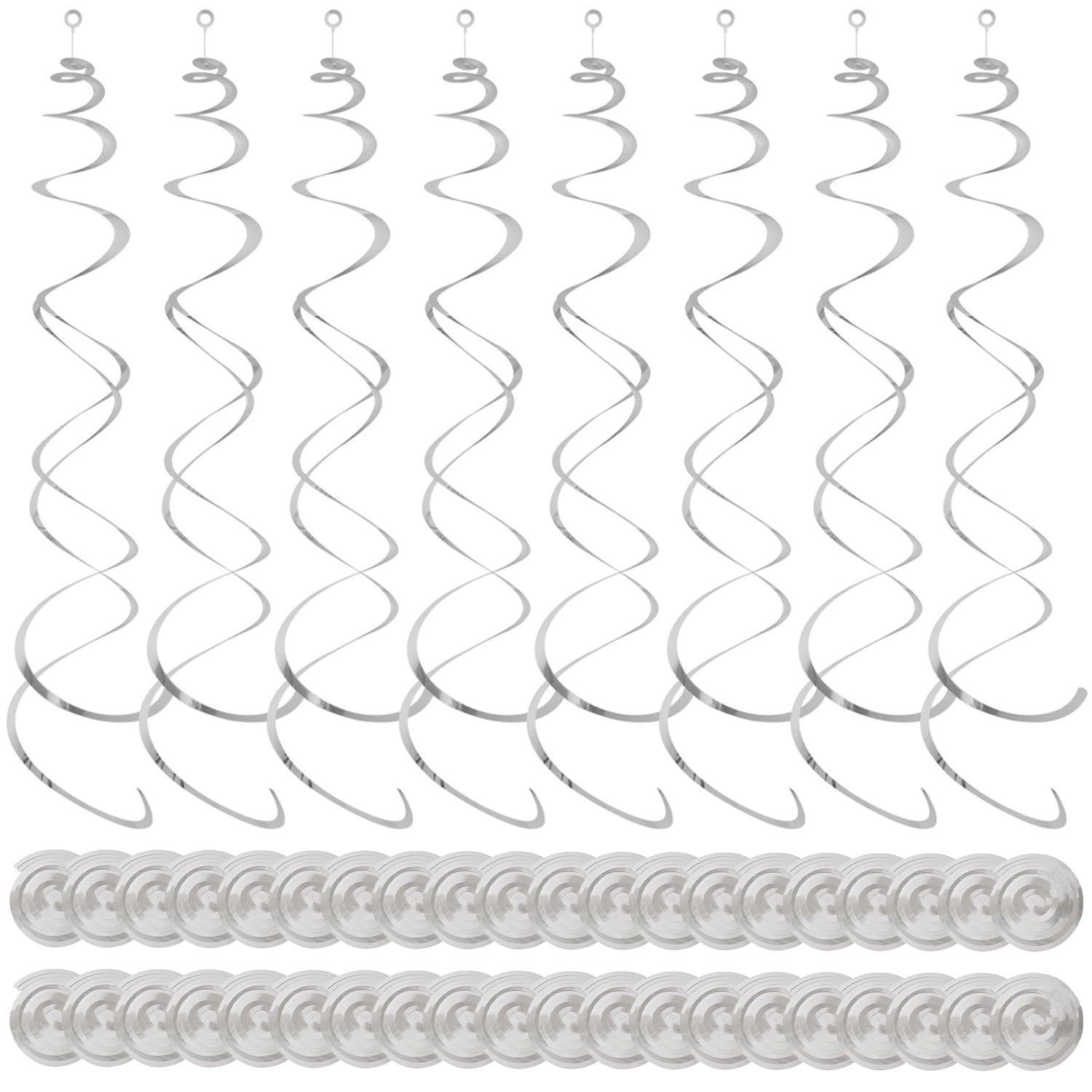 SYEYCW 40 Pcs Hanging Swirl Decorations, Silver Swirls Ceiling Party Decorations Shiny Foil, Party Spiral Ceiling Decoration, for Party, Wedding, Anniversary, Graduation, Celebration (Silver)
