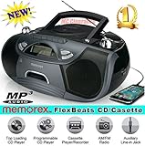 Memorex CD/Cassette Recorder MP3 AM/FM FlexBeats Portable Boombox MP3262-X with Aux line in jack - Black