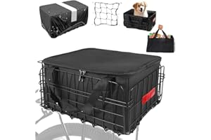 Foldable Bike Basket Rear/Front 14.6"x10.6"x7.9" with Rainproof Cover,Thickened Shockproof Liner Bag,Cargo Net,Taillight,Quic