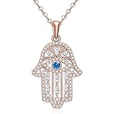 Fenthring Hamsa Hand Evil Eye Necklace for Women Sterling Silver Hand of Fatima Mal De Ojo Necklaces Pendant Rose Gold Plated Blue Cz Evil Eye Protection Jewelry Charms Christmas Gifts