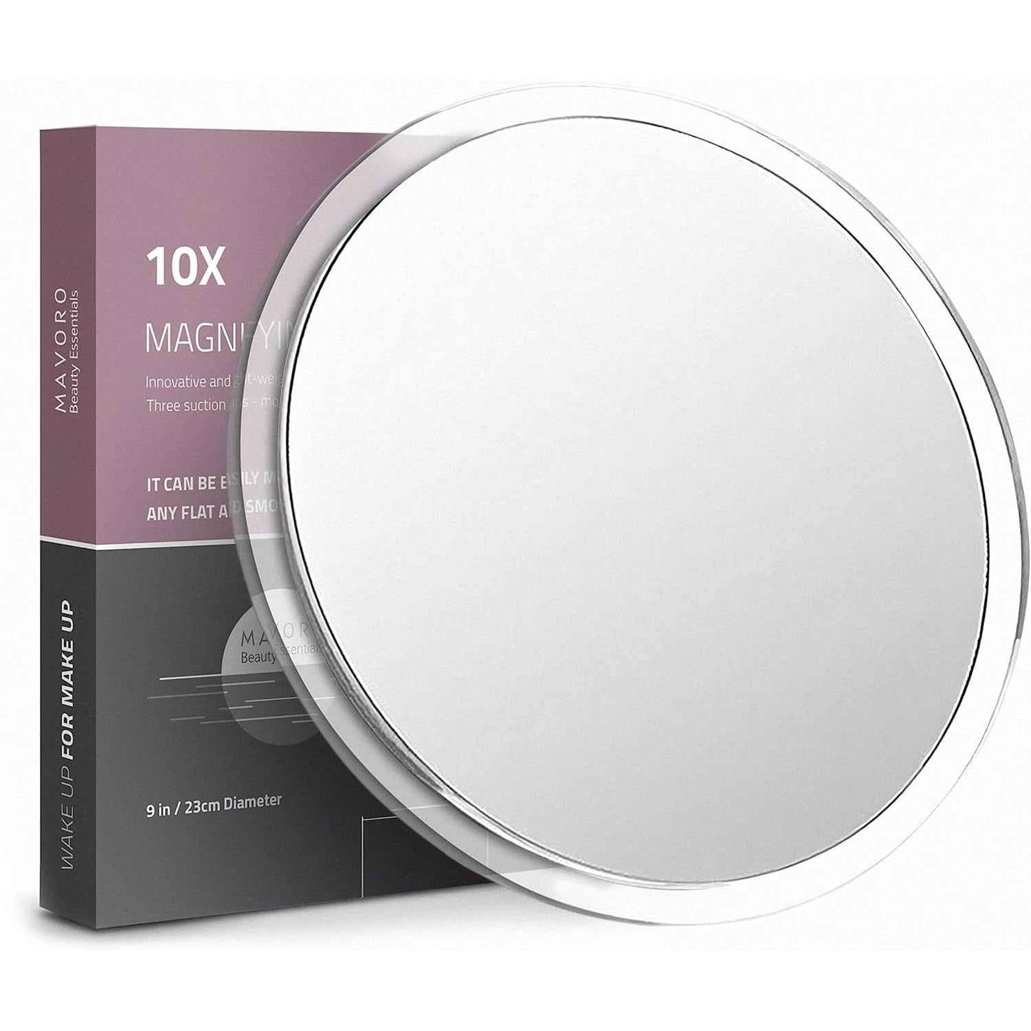 Mavoro 22.5cm Magnifying Mirror with 3 Strong Suction Cups |10X Magnification | Portable Travel Makeup & Cosmetic Mirror (10X)