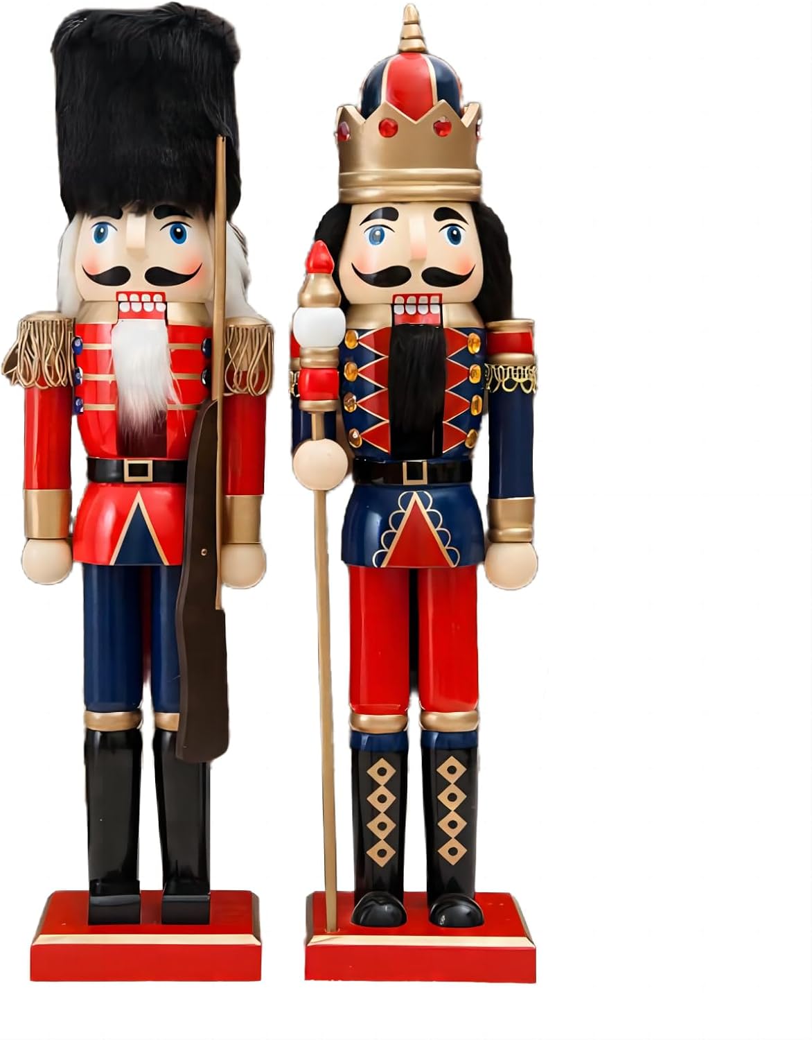 Nutcrackers - ENLAYER 2PC Nutcracker Figures Set of 15 Inch Christmas Decorative, Nutcracker Puppet Wooden Pure Hand-Painted Nutcracker, Festive Collectible Puppet Toy Kids Gifts Christmas Decorations (15Inch-BB)