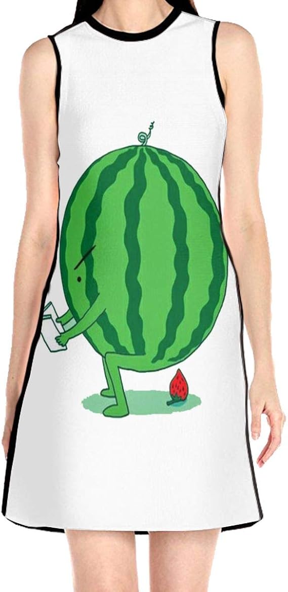 Amazon Co Jp レディース ワンピース ドレス ノースリーブ ラウンドネック 膝上 キレイ スイカ うんこ 春夏 通勤 デート 旅行 服 ファッション小物