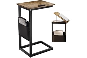 Bumblr C Shaped End Table for Couch, Side Table with Adjustable Board, Couch Table with Storage Bag, C Table with Sturdy Metal Frame for Living Room & Bedroom, Rustic Brown