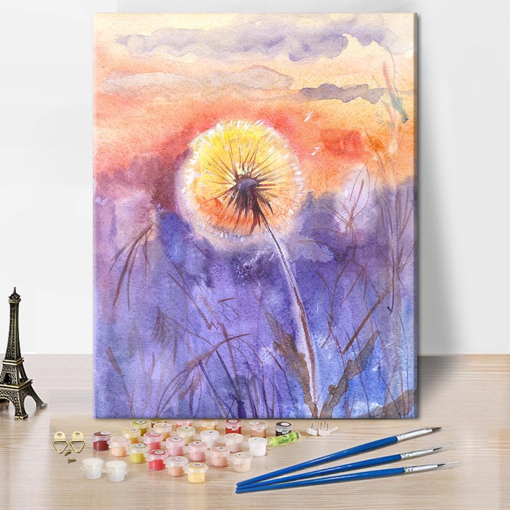 Paintings - Abstract Dandelion Paint by Numbers for Adults Purple Paint by Numbers for Kids Ages 8-12 Adult Paint by Number Kits on Canvas Acrylic Oil Painting Paintwork with Paintbrushes 16